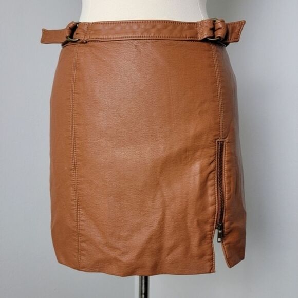 🍁 Free People Brown Midnight Magic Faux Leather Mini Skirt Size 6 - Picture 4 of 13